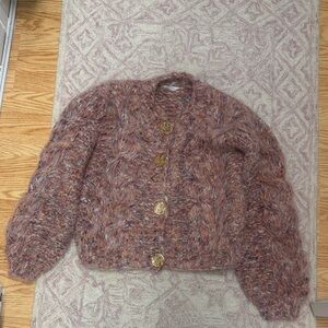 Altar'd State Multicolor Knit Cardigan with Gold Buttons